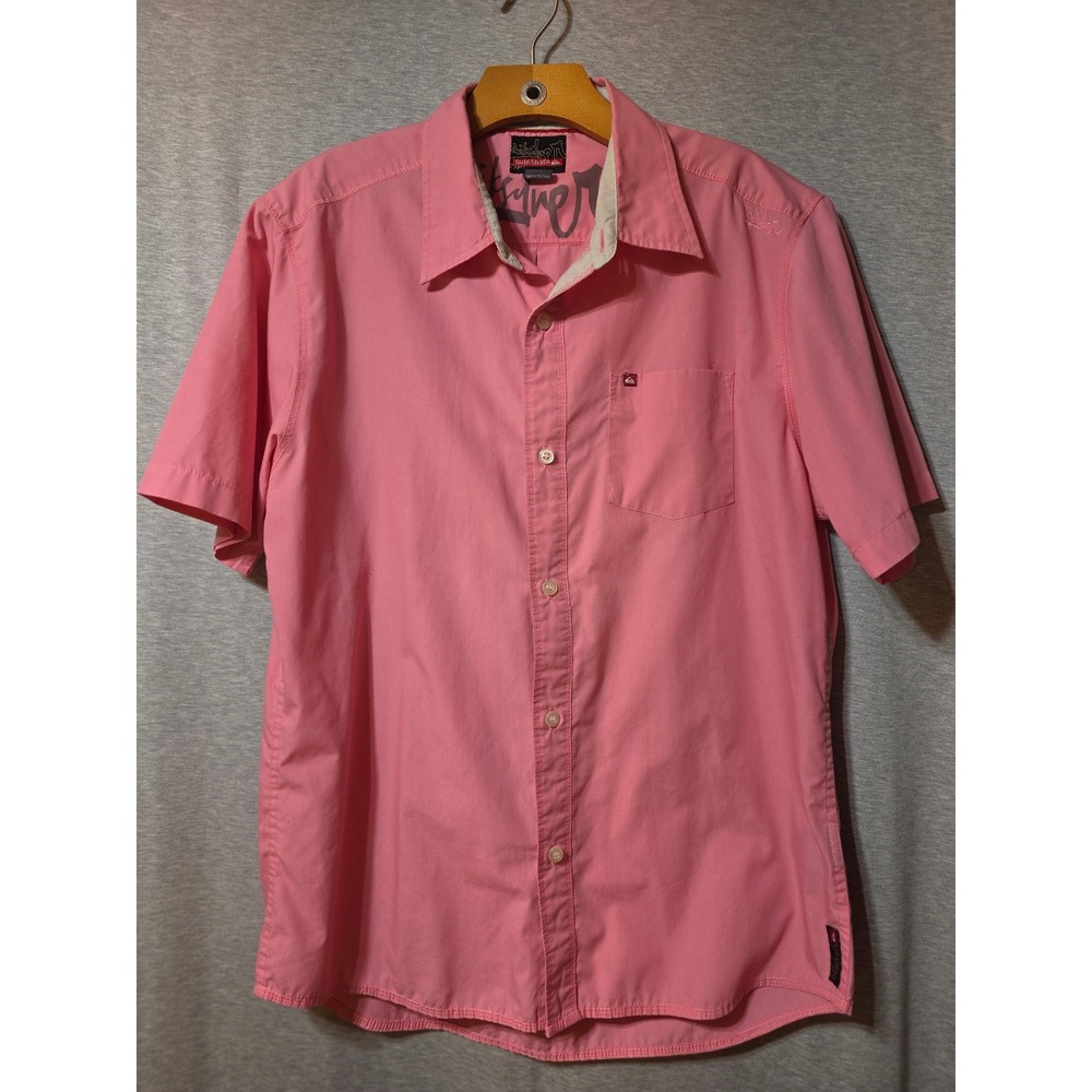 Quiksilver Mens Pink Short Sleeve Button Down Shirt Large S109636 Pocket Surf
